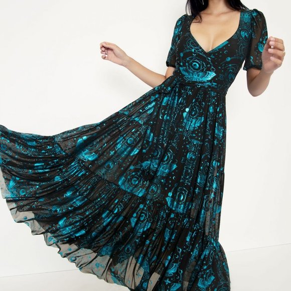 SACRED MOON TEAL WRAP MIDAXI DRESS - NWT -Sold out - Picture 8 of 8